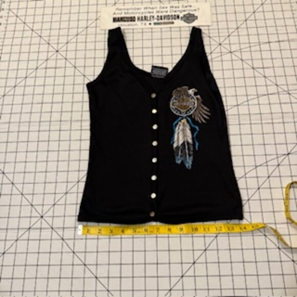 RARE 1991 HARLEY DAVIDSON TRIBAL DESIGN WOMEN TANK TOP SZ SM AND BUMPER STICKER - Picture 10 of 13